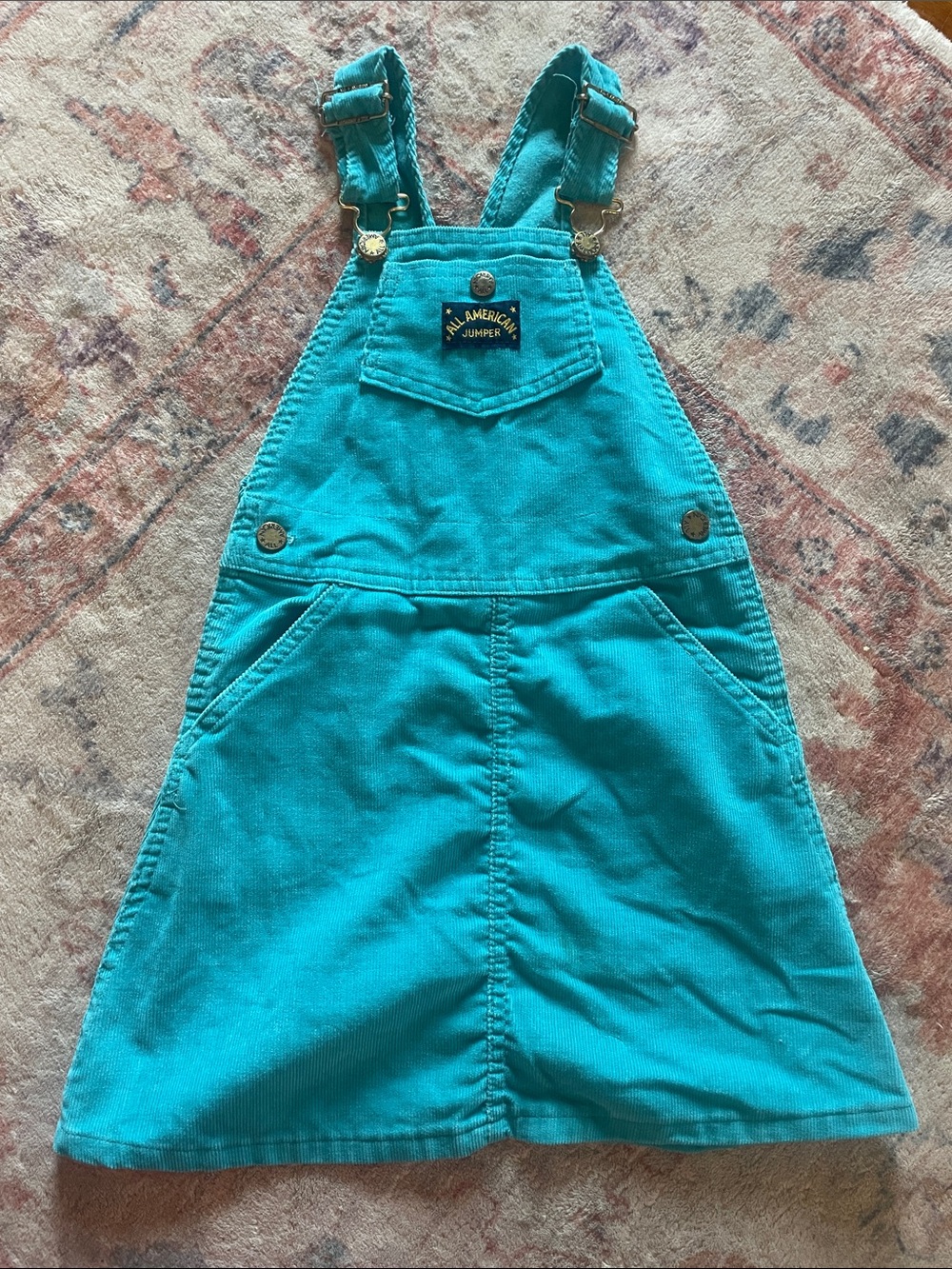 Vintage 80s healthtex All American Teal Corduroy Overall Dress with Front Pocket